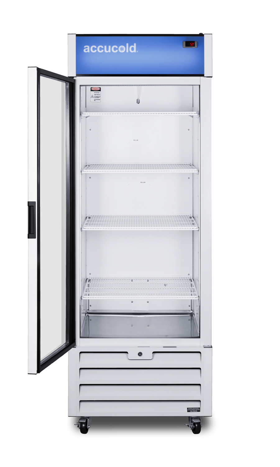 21.34 cu.ft. commercial beverage center with self-closing glass door, front lock, and white cabinet